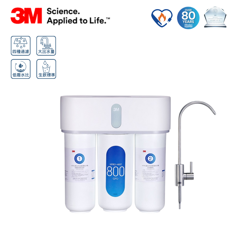 直出式 RO 純水機 / 逆滲透濾水器 / 3M HFRO  無儲水桶純水機 / RO 過濾 / RO 膜 800GPD  自動沖洗 / 集成式水路 / 超低廢水比  即飲純水 / 廚下型淨水器推薦