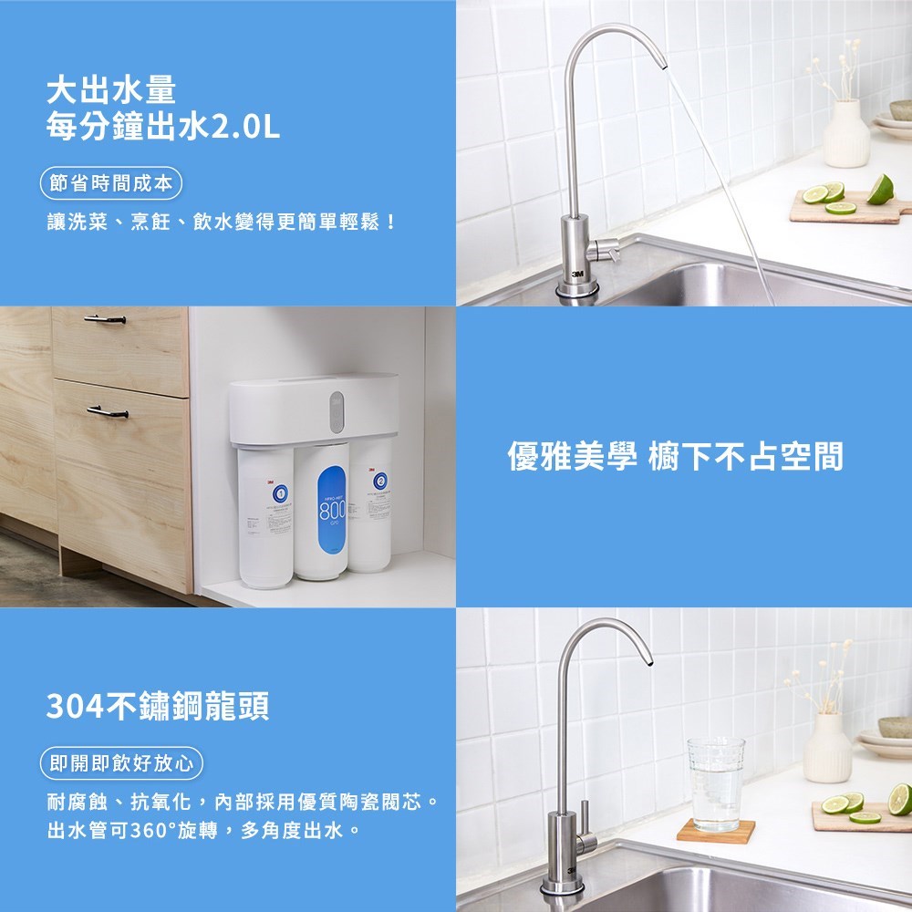 直出式 RO 純水機 / 逆滲透濾水器 / 3M HFRO  無儲水桶純水機 / RO 過濾 / RO 膜 800GPD  自動沖洗 / 集成式水路 / 超低廢水比  即飲純水 / 廚下型淨水器推薦